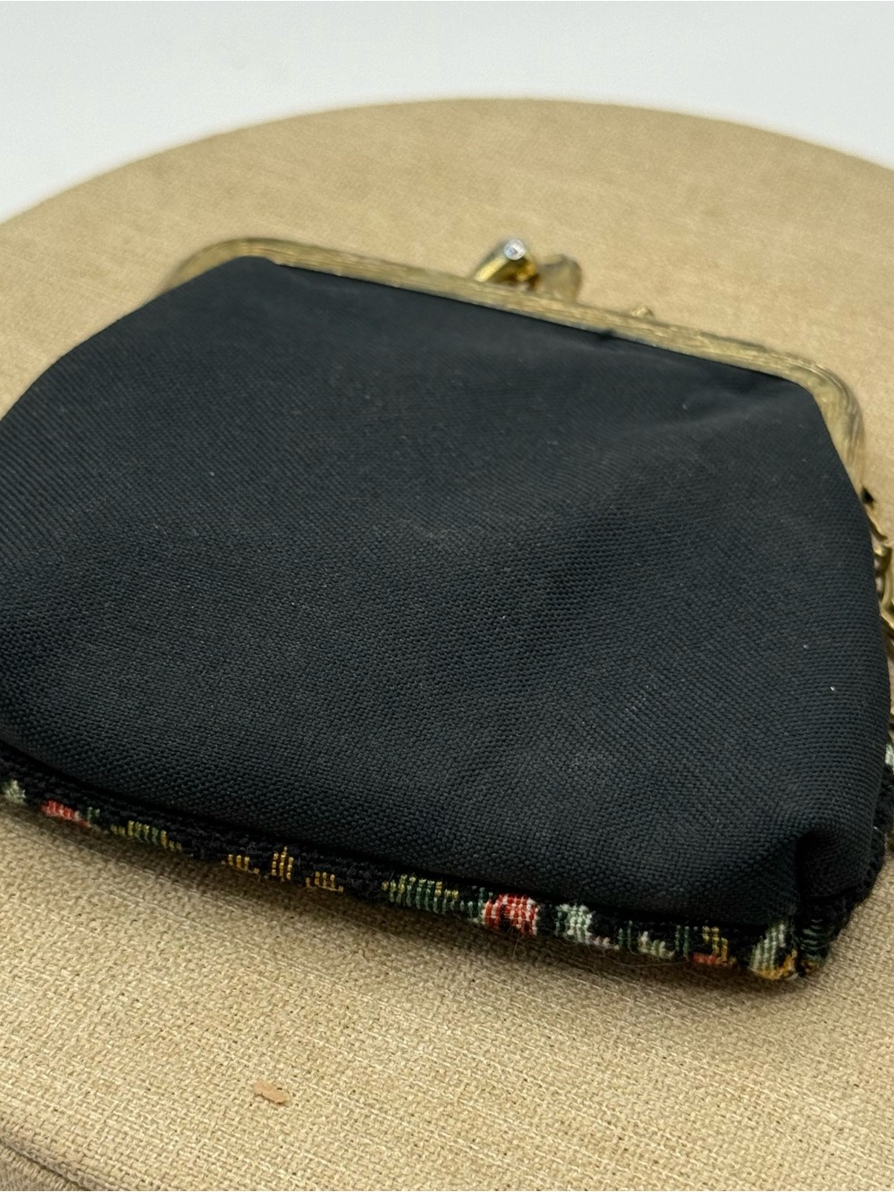 Vintage Floral Tapestry Coin Purse - Black, Cream & Multi - Picture 4 of 5